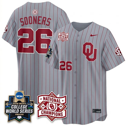 Oklahoma Sooners 2026 NCAA Baseball Men's College World Series Champions Vapor Jersey - Stitched